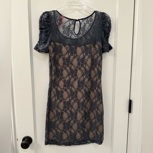 Blue lace dress with tan lining